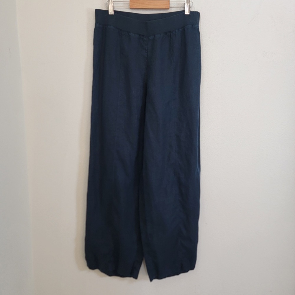 J. Jill Navy Blue Pull On Straight Leg Pant Women Small Petite SP 100% Linen